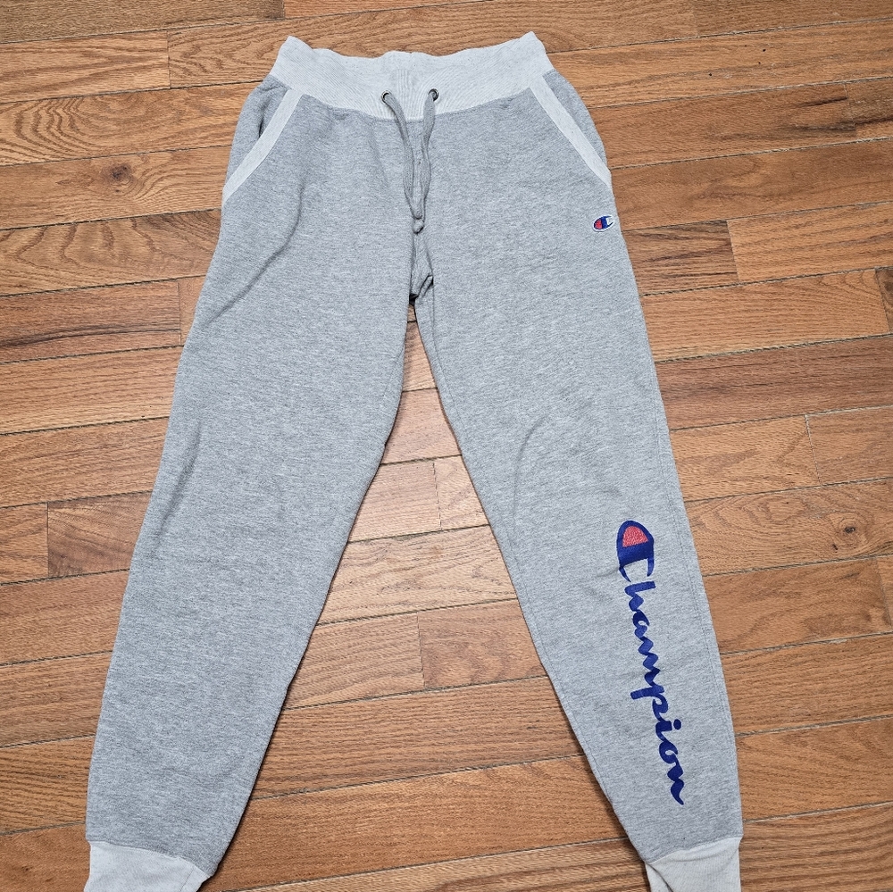 Champion Light Gray Joggers with Blue Logo